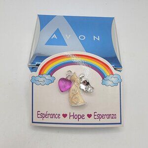 Vintage NEW Avon Inspirational Angel Pin "HOPE” Pin Angel w/ Purple Lucite Heart